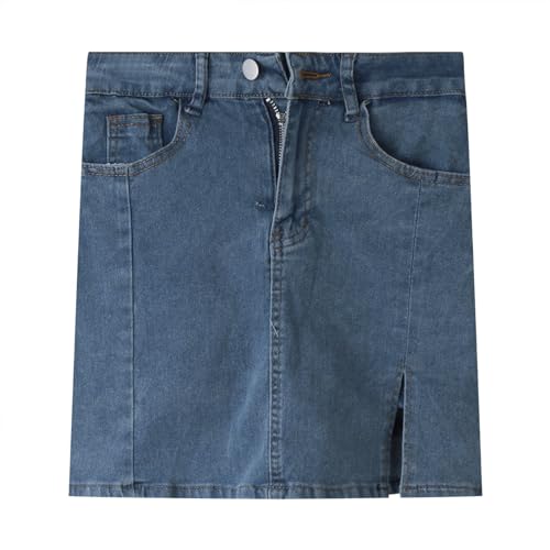 Falda vaquera para mujer, verano, pantalones vaqueros cortos, elegante, cintura alta, falda elástica, minifalda lápiz básica, falda de cadera con hendidura, falda informal de mezclilla, azul, XS