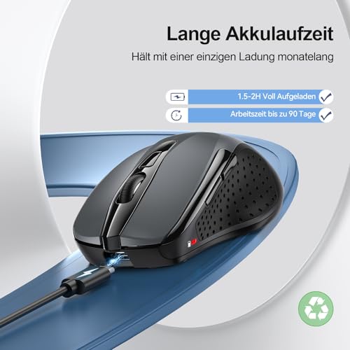 TECKNET Bluetooth Maus, Wiederaufladbare Maus Kabellos(BT 5.0/3.0 + 2.4G) – Ansicht 3
