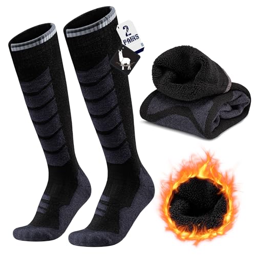 2 Paires Chaussettes Ski Laine Alpaga Hommes Femmes