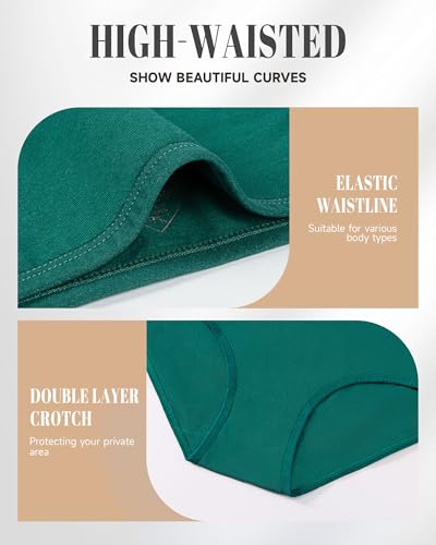 PULIOU Women's High Waisted Cotton Underwear Stretch Briefs Full Coverage Soft Breathable Panties 5 Pack4