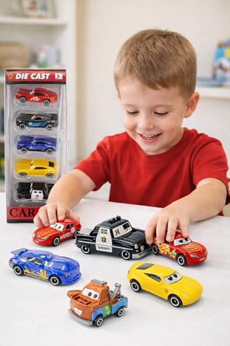 Image of DREAMY DEN 6-Piece Die Cast Metal Toy Car Set - Unbreakable Mini Racing Vehicles for Kids - Movie-Themed Collectible Play Cars Return Gift for Boys 3+ (Multicolor)