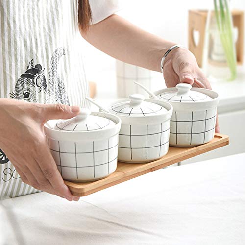 XYNSNDB Ceramiczny słoik na przyprawy do użytku domowego Japoński stojak na przyprawy Butelka na sól i pieprz Trzyczęściowy garnitur Materiały do ​​przechowywania w kuchni