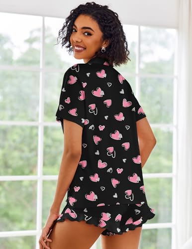 Image of Ekouaer Pajamas Set for Women Short Sleeve Sleepwear Button Down Pjs Lounge Sets Soft Nightwear