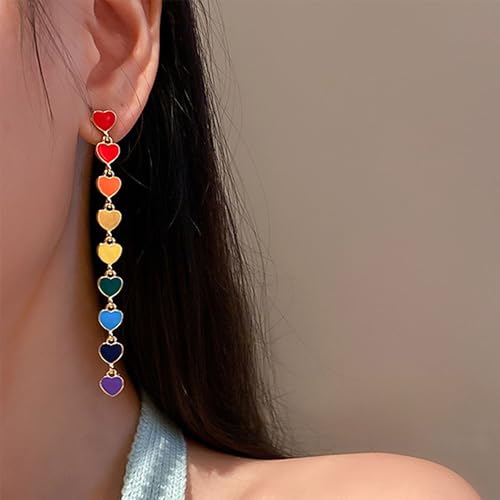 Valentine's Day Interlocking Enamel Heart Tassel Drop Earrings Long Multicolor Hanging Peach Love Tassel Dangle Earrings2