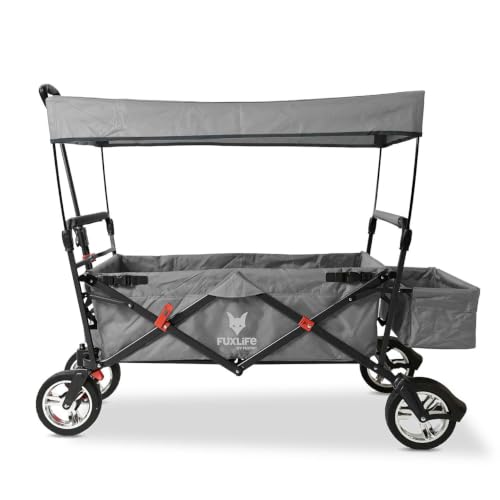 FUXTEC Bollerwagen faltbar FX-CT500 Grau mit Dach - Transportwagen klappbar | inkl. Hecktasche & Verstellbarer Ziehstange | Feststellbremse | Vollprofilreifen | Handwagen/Leiterwagen Das Original