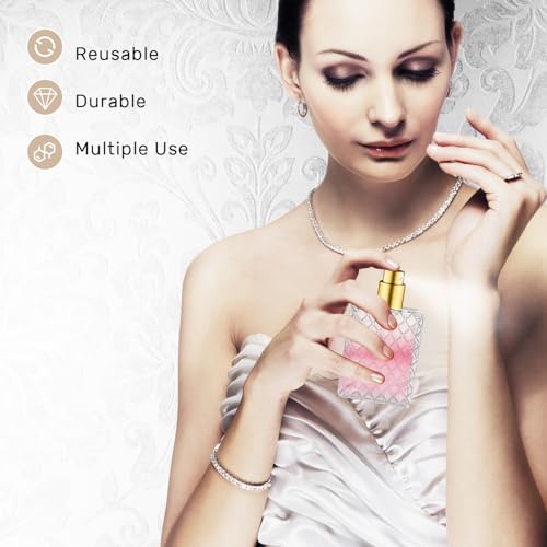 6 Pcs 50ml/1.7oz Glass Perfume Spray Bottles with Gold Lid Empty Square Fine Mist Sprayer Refillable Atomizer Pump Bottle for Water Alcohol Toner Essential Oils,2 Pipettes,2 Funnels4