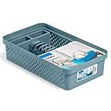 AC - Escurreplatos de Plástico con Bandeja Escurridora, Modelo Emma, Secaplatos para Cocina, Fabricado en España (Azul Atlántico - 44 x 26 x 11 cm)