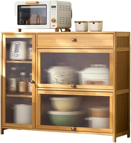 Auyyhui 食器棚 家電収納 家電ラック キッチンラック ひとり暮らし用 軽量扉付き 大容量 防塵 スライドドア 作業台 キッチン レンジ台 調味料入れ 鍋 お箸 お椀 家具 小物 キッチン収納 電子レンジ 家庭用 収納便利 組み立て式 台所収納 おし