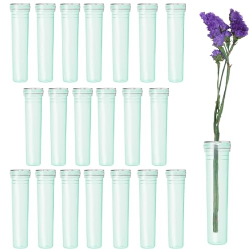 Image of JFFX Floral Water Tubes, 2.8 Inch, Green Color, 20 Pcs | Plastic Flower Vials with Caps for Flower Arrangement Decoration, Bouquet Accessories, Florist Supplies