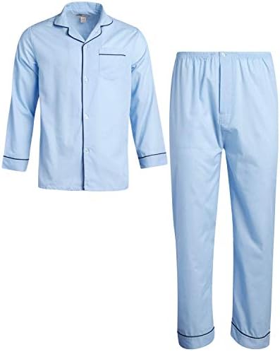 Ten West Apparel Men’s Pajamas Set - Long Sleeve Button Down Sleep Shirt and Pajama Bottoms Sleepwear Set, Blue, Size Large
