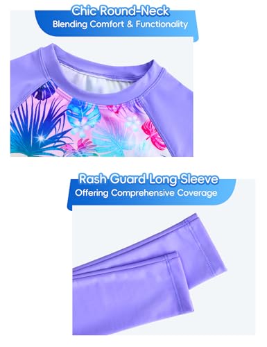 Image of Snowheart Girls Rash Guard Swimsuit Set Long Sleeve Bathing Suit Two Piece 3-12 Years