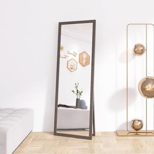 Beauty4U Free Standing Full Length Mirror, 140 x 50 cm Large Hanging Mirror with Brown Frame