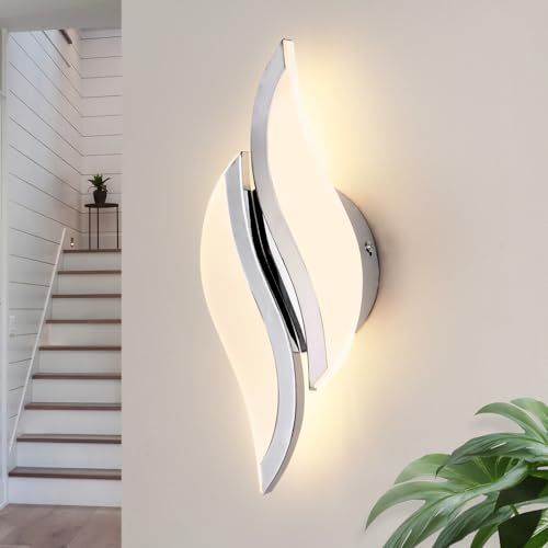 Image of CANEOE Modern LED Wall Sconce 6000K Chrome Indoor Wall Light Fixtures Acrylic Wall Sconce Lighting for Living Room Bedroom Bedside Bathroom Hallway Stairway Wall Lamp (Chrome, 1 Pack, 3000K)