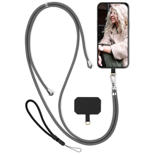 Cordon tour de cou Xiaomi 14 moex amovible collier smartphone gris avec mousqueton et coussinet