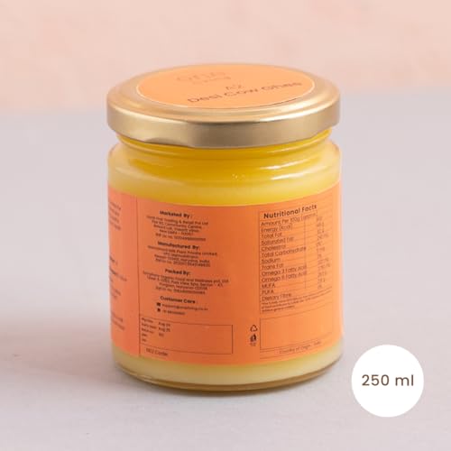 Image of A2 Desi Cow Ghee 250ml, Traditional Bilona Method Ghee, Pure Natural, Healthy, Organic Desi Ghee, Perfect for Cooking, Glass Jar, 250ml