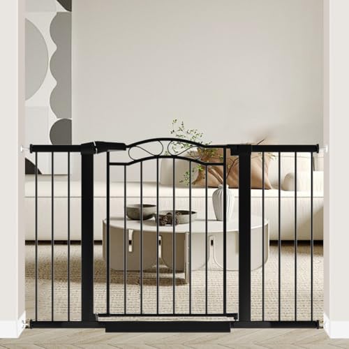 Image of Fairy Baby 48.9 inch-51.5 inch Extra Wide Baby Gate with Door, 49 50 51 Inches Walk THR Baby Gates for Stairs Pressure Mounted no Drill, Indoor Tension Metal Pet Dog Gate, Auto Close Safety Gate, Black