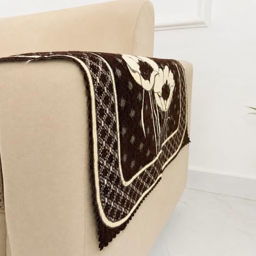 Image of Homerz Premium Chenille Fabric Sofa Cover | Soft, Durable & Dustproof | Decorative Couch Cover (Florida Coffee, 2 pc Armrest, Armrest)
