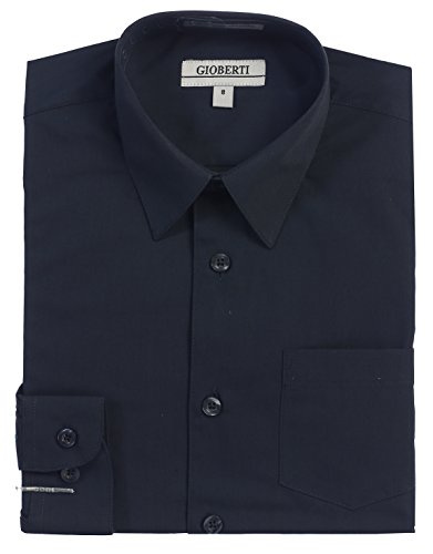 Image of Gioberti Boy's Long Sleeve Dress Shirt + Solid Tie, Bow Tie, and Hanky