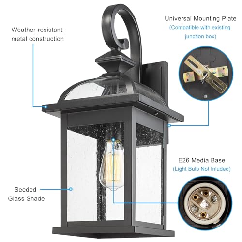 Image of Darkaway 2pcs Outdoor Lights Fixtures Wall Mount, Large 22inch Outdoor Wall Sconce Lights with Seeded Glass Waterproof Outside Exterior Lights Fixture for House Front Porch Patio