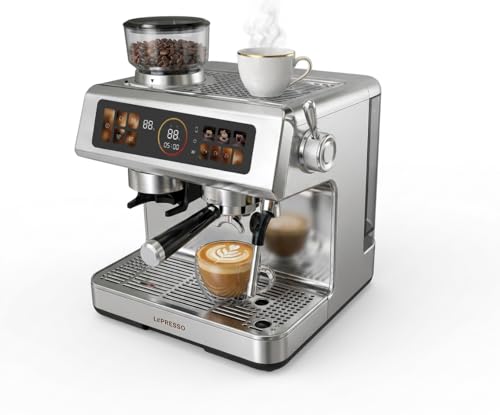 LePresso Semi-Automatic Coffee Maker with Milk Frother & Grinder Bean to Cup Espresso Maker Dual Boiler Espresso Machine Cup Warmer Touch Panel 20Bar Pump Cappuccino Latte & Macchiato
