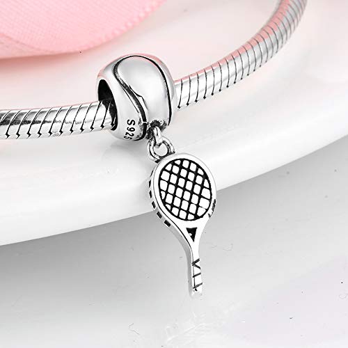Image of Tennis Racket & Tennis Ball Charm 925 Sterling Silver Sport Bead Fit Pandora Charm Bracelet