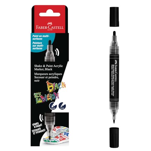 Faber-Castell 285598 Black Edition Shake & Paint Marqueur acrylique, Noir Minuit, Double pointe 3mm & 1mm, Imperméable, Marqueurs acryliques multi-surfaces...