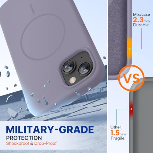 Image of Miracase Magnetic for iPhone 13 Case, [Soft Anti-Scratch Microfiber Lining], Compatible with MagSafe, Liquid Silicone Case Shockproof Drop Protection Phone Case for 13, Lavender Gray