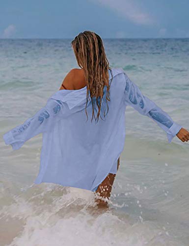 Image of Bsubseach Women Long Sleeve Button Down Shirts Blouses Swim Beach Cover Up