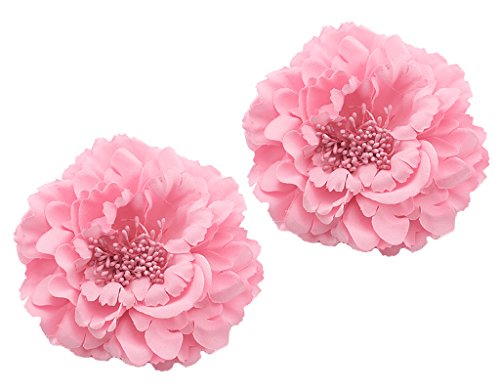 BONAMART 2 Stück Frauen Baby Mädchen Kinder Blumen Haarspangen Set Schleife Haarschmuck Pfingstrose Pink Rosa
