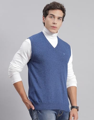 Image of Monte Carlo Off White Solid V Neck Sweater | Warm Woolen Pullover for Men | Soft Comfortable Knitted Winter Wear Sweater for Men's