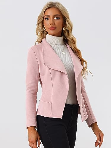 Image of Allegra K Women Faux Suede Jacket Lapel Draped Open Front Cardigan Casual Trendy Suede Blazer