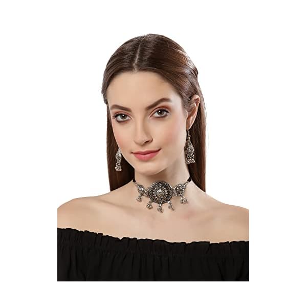 Shining Diva Fashion Latest Stylish Traditional Oxidised Silver Necklace Jewellery Set for Women (13117s) - Image 8