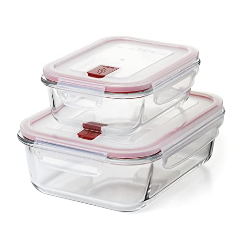 Tatay Set de 2 Fiambreras de Alimentos Cook, Eat (0.64L y 1.5L), Vidrio, Herméticas, Tapa de Clip, Libres de BPA, Aptas para Microondas, Horno, Congelador y Lavavajillas, Color Rojo, 1190600