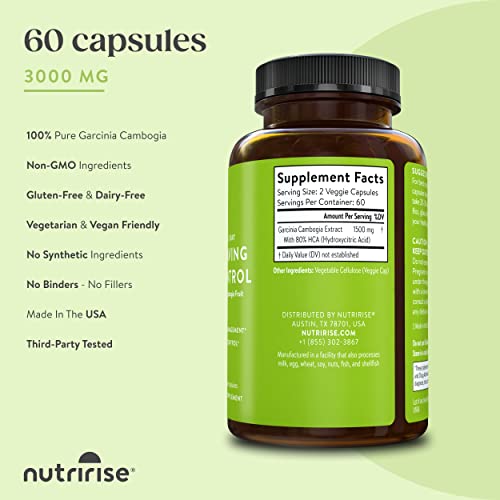 Nutririse Pure Garcinia Cambogia Extract With 80% Hca, Supports Weight Management, Appetite Control, Energy Metabolism Carb Blocker Supplement For Men & Women, Gluten Free, 60 Count #TOP2