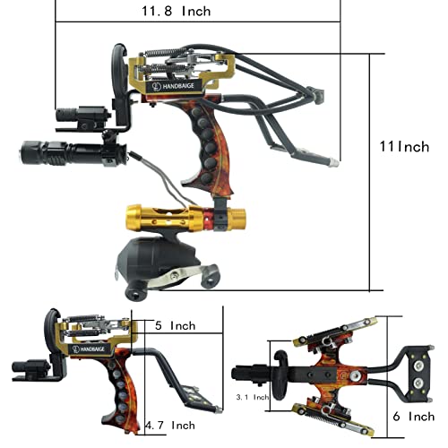 Handbaige Powerful Fishing Slingshot Outdoor Catapult Archery Slingbow Arrows Ammo 2 In1 Slingshot With Arrow Brush,Fishing Reel,Fishing Reel Rack,Flashlight,4 Replacement Bands #TOP3