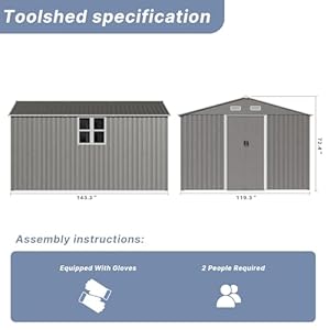 Gotland 12FT x 10FT Metal Storage Shed for Outdoor with Design of Lockable Slide Doors and Air Vent, Tiny House Utility and Tool Storage for Garden, Backyard, Patio Lawn Gotland 12FT x 10FT Metal Storage Shed for Outdoor with Design of Lockable Slide Doors and Air Vent Tiny House Utility and Tool Storage for Garden Backyard Patio Lawn