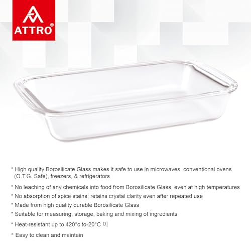 Image of ATTRO Glassox Borosilicate Rectangle Glass Baking Dish Micorwave Oven Safe Freezer Safe Baking Tray Serving Dish Bakeware- 1600ml