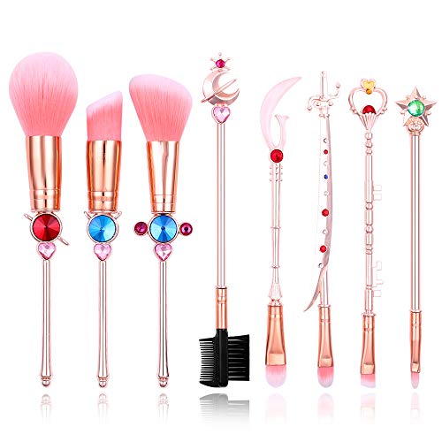 8Pcs Sailor Moon Makeup Brushes - Professional Cosmetic Makeup Tool Sets & Kits for Daily Use Pink Drawstring Bag Included, Valentine's Day/Thanksgiving/Birthday Gift for Fans (B-Rose Gold)