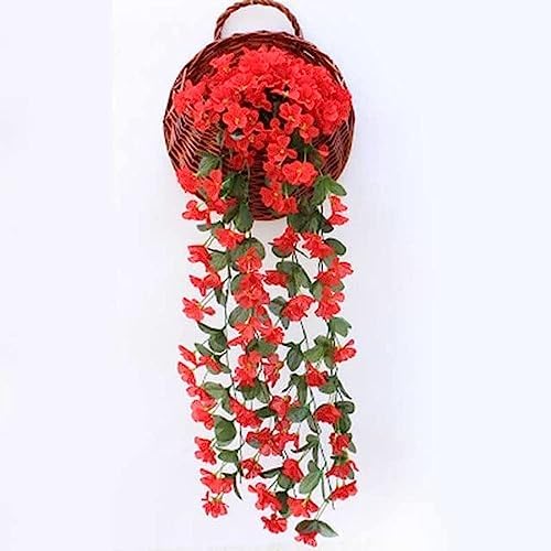 Vifat Violet Artificial Flower Party Decoration Simulation Valentine's Day Wedding Wall Hanging Basket Flower Orchid fake Flower (Red)