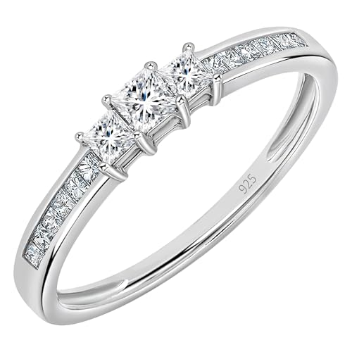 Dazzlingrock Collection 0.60 Carat Princess Cubic Zirconia 3 Stone Minimalist Anniversary Ring for Women in 925 Sterling Silver