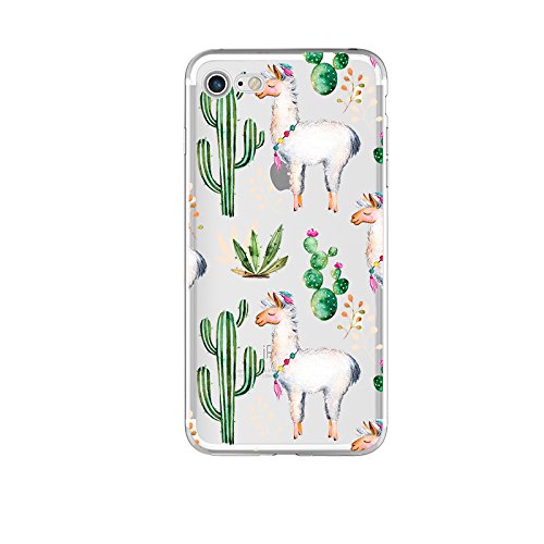 iPhone 8 Plus Case/iPhone 7 Plus Case(5.5inch),Blingy's Cute Animal Style Transparent Clear Soft TPU Protective Rubber Case Compatible for iPhone 8 Plus/iPhone 7 Plus (Llama Cactus)