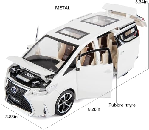 Image of 1:24 Lexus LM300 Alloy Diecast Model Car, Pull Back Toy Vehicle with Light and Sound, Openable Doors, Realistic Design, Gift for Boys, Girls, and Car Enthusiasts (White)