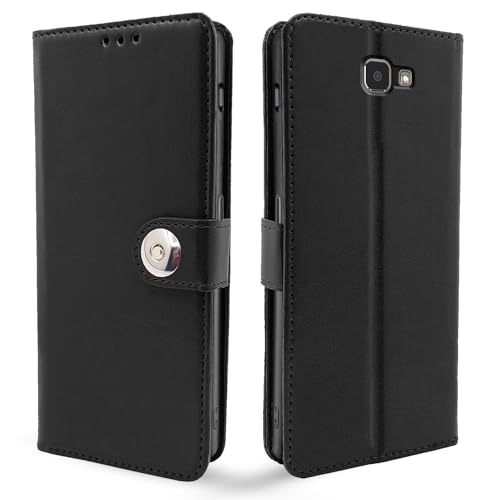 Image of Pikkme Samsung Galaxy J7 Prime Flip Cover Leather Finish | Inside TPU with Card Pockets | Wallet Stand and Shock Proof | Complete Protection Flip Case (Button Black)