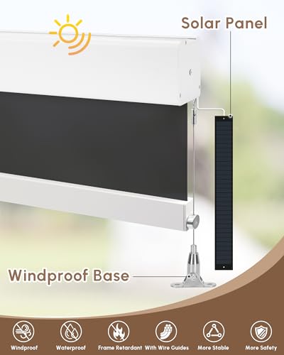 Image of Kincmo Motorized Outdoor Shades for Patio Porch, Custom Outdoor Motorized Blinds with Remote, Waterproof & Windproof Patio Shades Work with Apple Home,Alexa,Google (Black-3% Openness)