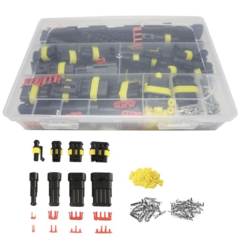 Boatsea 352Pcs Water Proof Wire Connectors, 26 Kits Automotive Electrical Connectors Electrical Wire Connectors Plug Kit 1/2/3/4 Pin Waterproof Connectors Weather Pack for 16-22 AWG Wires