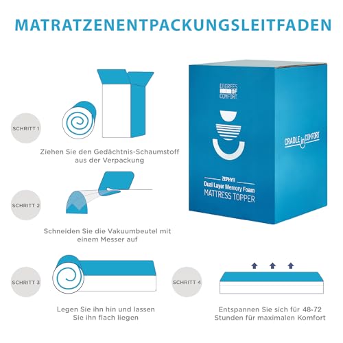 Degrees of Comfort Topper 180x200cm, 8cm Höhe Zwei Härtegrade H2&H3, Matratzentopper aus Gel Memory Foam Mit Atmungsaktiver Abnehmbarem Matratzenbezug Öko-Tex Zertifiziert - rutschfeste Unterseite