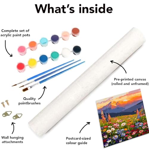 Image of Clendo Landscape Paint by Numbers Kit for Adults Beginner, Flower Mountain Adult Paint by Number Kits on Canvas, Sunset Oil Painting Kit for Beginners Gift Home Wall Decor 16x20 Inch