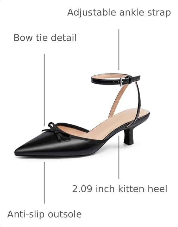 Image of Coutgo Satin Kitten Low Heels with Bow Closed Pointed Toe Short Pumps Dress Wedding Party Shoes