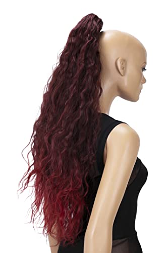CAISHA 28" Extra Long Voluminous Wavy Clip On Hairpiece Plait Ponytail Heat Resistant Synthetic Red Mix H715 - Image 3