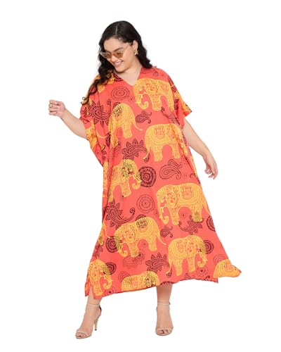 Image of Gypsie Blu Women Plus Size Kaftan Dress Beach Cover Up Maxi Dresses for Women, V-Neck Kimono Sleeve 1X-3X